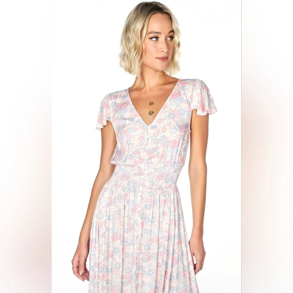 NWT! Luxe Bobi Anthro Pastel Chic Floral Print Ruffled Cottagecore Maxi Dress XS - Picture 13 of 16